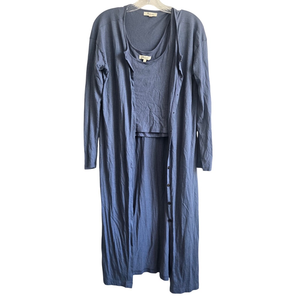 Madewell Small Duster Cardigan Tank Set Womens Blue Excellent Cotton Modal NG546